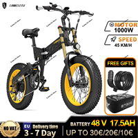 LANKELEISI X3000PLUS Folding Electric Bicycle 1000W 48V17.5AH Hydraulic Brake Electric Bike 20*4.0 Inch Fat Tire Mountain E-bike
