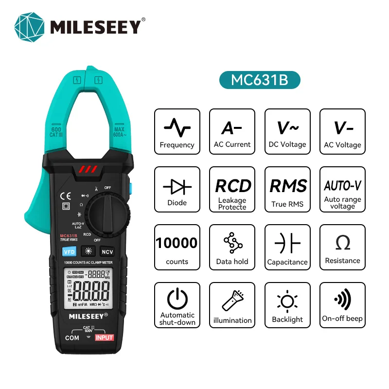 Mileseey NCV Multimeter Digital Clamp 1000 Counts Error Alarm Voltage Capacitance Ohm Diode Multimeter Auto Range