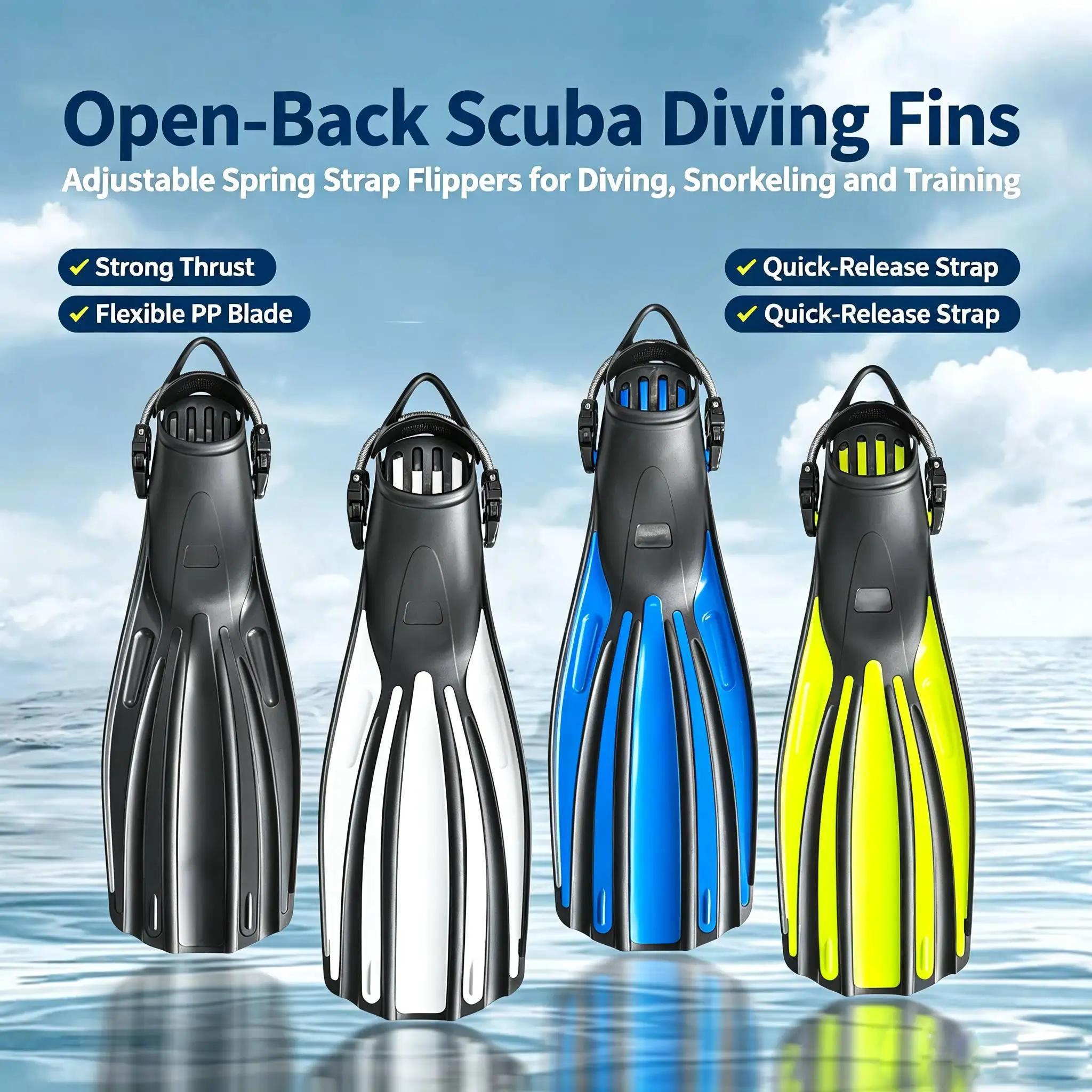 Diving Flipper Frog Shoes with Professional Adjustable Flippers Multi Color Four Line Flippers
