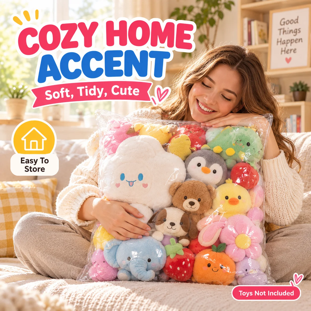 Stuffed Animal Storage Bean Bag Cover Transparent PVC Large Capacity Zipper Toy Organizer, Kids Bedroom Playroom, 4 Styles Sofa image 3