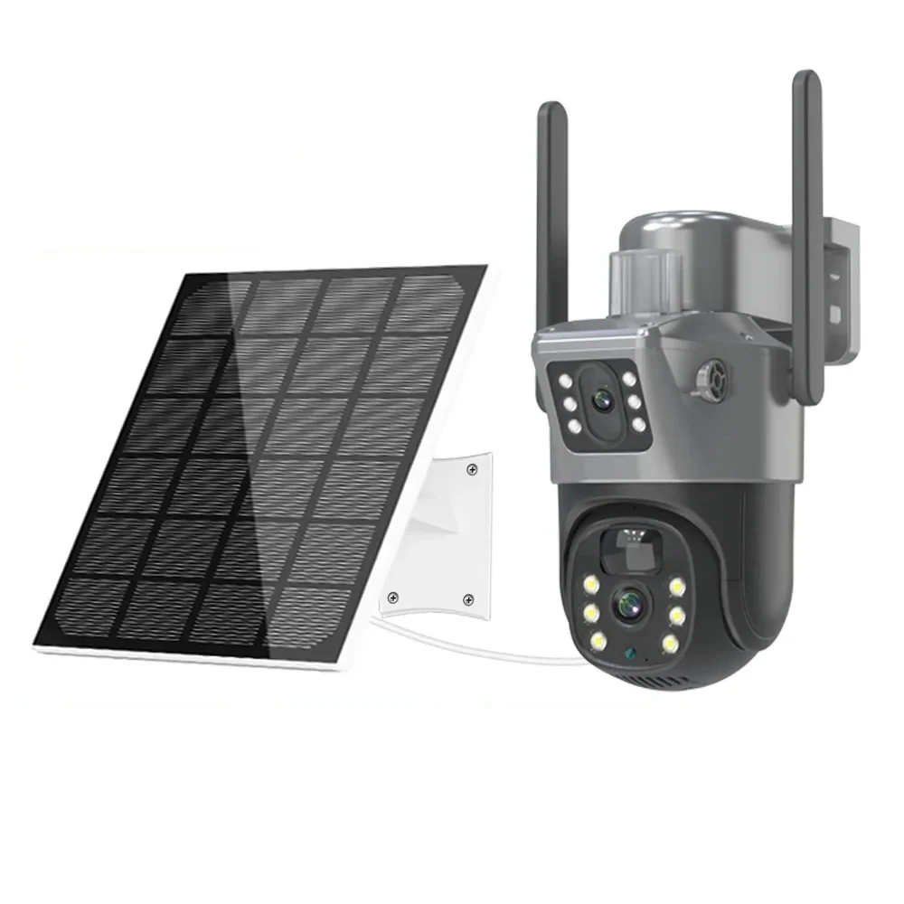 Cámara PTZ Solar 4K 8MP 360° °   Cámara de Vigilancia Panorámica con Detección de Movimiento PIR, Visión Nocturna de 30 m, Cámara Inalámbrica WiFi para Exteriores