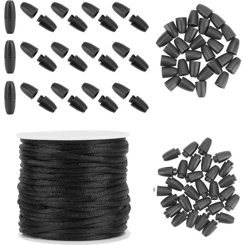 Zapięcie odłączane do smyczy, 30 zestawów czarnych plastikowych łączników lufy 24 mm Zapięcia zabezpieczające z nylonową smyczą 10 m 2 mm — zdjęcie 2