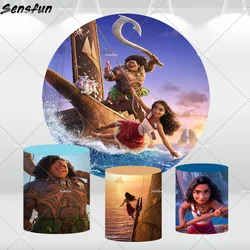 Disney Moana 2 Round Backdrop Cover Princess Vaiana Girls Birthday Circle Background Photography Cake Table Cylinder Covers