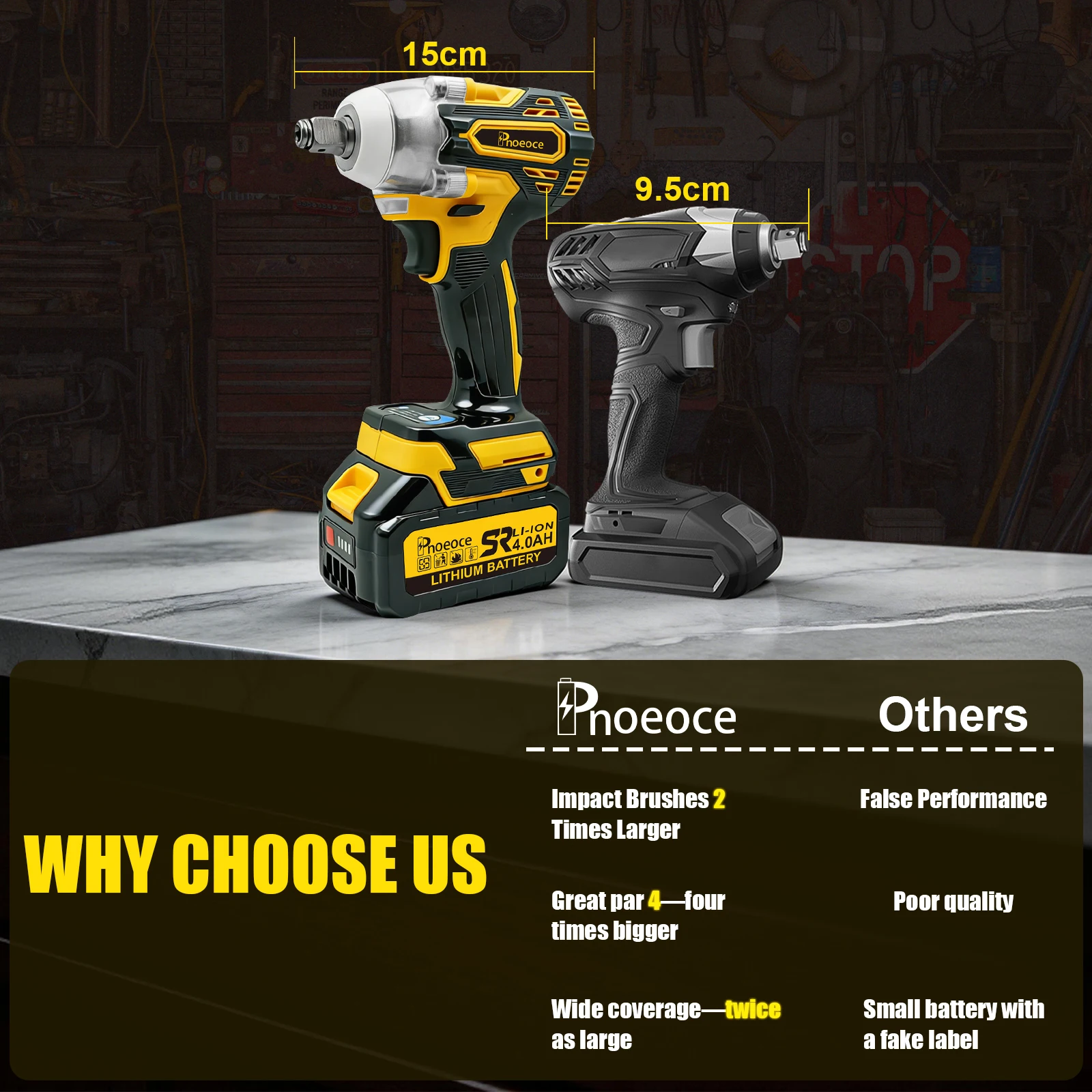580N.m High Torque 1/2 Inch Cordless Impact Wrench Kit, 20V Brushless Electric Impact Gun Compatible with Makita Battery, with 4.0Ah Battery Charger Socket Set for Car Wheel Removal
