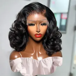 200% Density Body Wave Short Bob Wig 13x4 Lace Frontal Human Hair Wigs 4x4 Closure Brazilian Wavy Remy Hair Short Bob Wig 16Inch