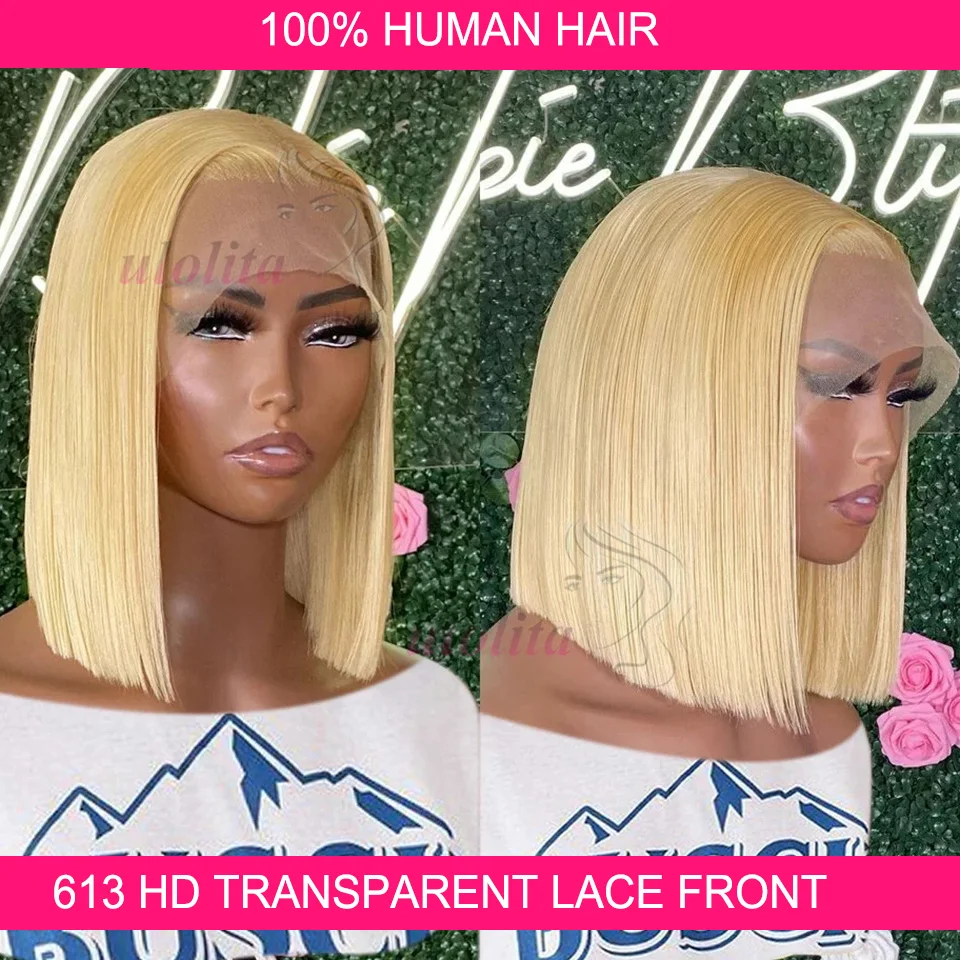 

613 Honey Blonde Short Bob Wig Transparent Straight 13x4Lace Front Wig Human Hair Wigs For Women Lace Part Wig On Sale Clearance