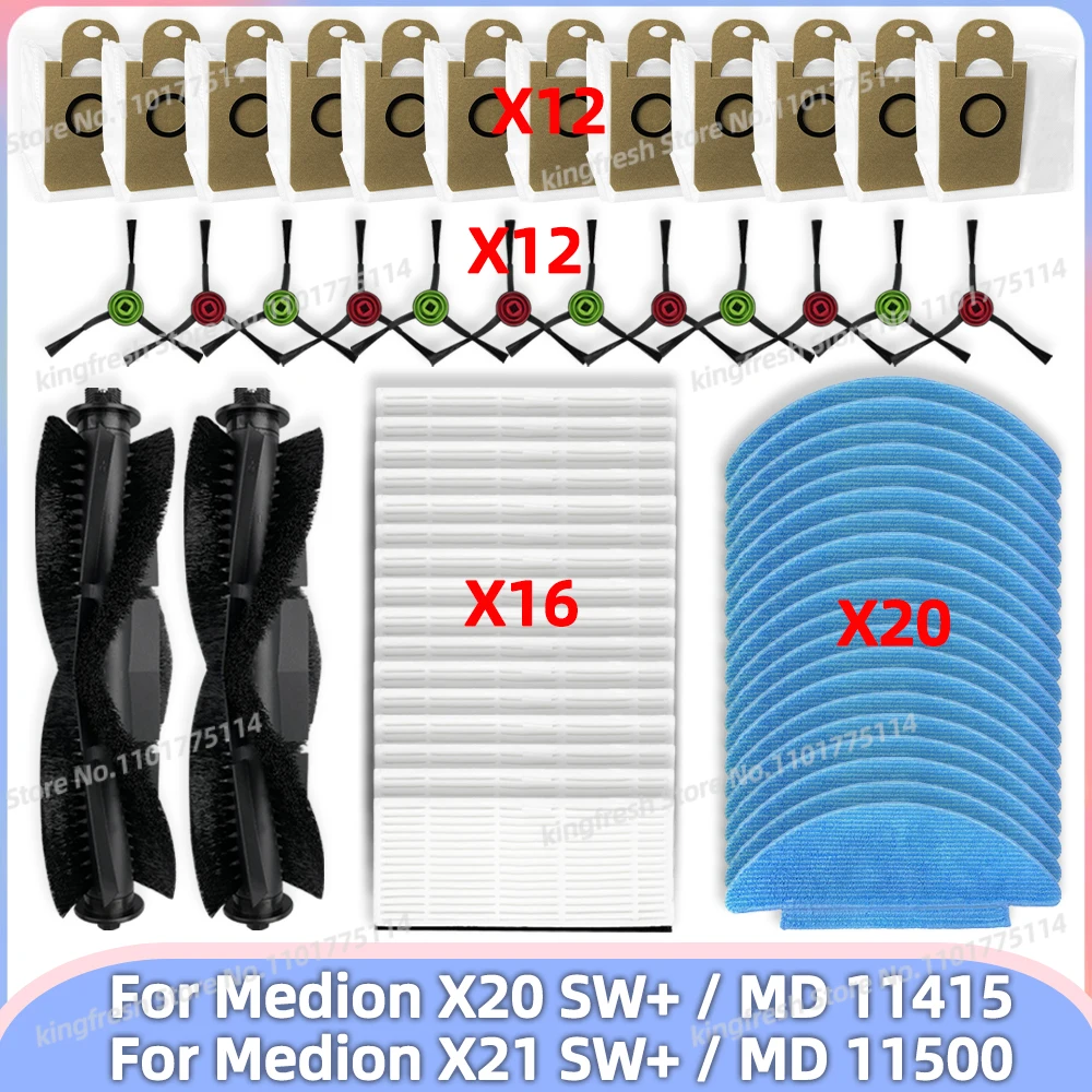 Fit For Medion X20 SW+ / MD 11415, Medion X21 SW+ / MD 11500 Vacuum Parts Main Roller Side Brush Hepa Filter Mop Cloth Dust Bag