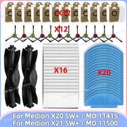 Fit For Medion X20 SW+ / MD 11415, Medion X21 SW+ / MD 11500 Vacuum Parts Main Roller Side Brush Hepa Filter Mop Cloth Dust Bag