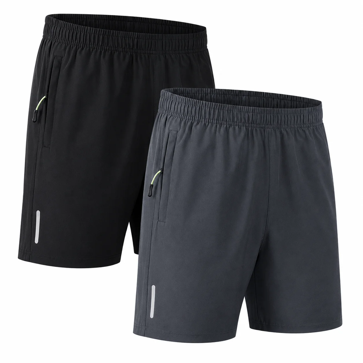 2-Pack Men's Quick-Dry Athletic Shorts – 95% Polyester 5% Spandex, Elastic Waistband with Drawstring & Zipper Pockets – Lightweight, Breathable for Running, Gym & Training