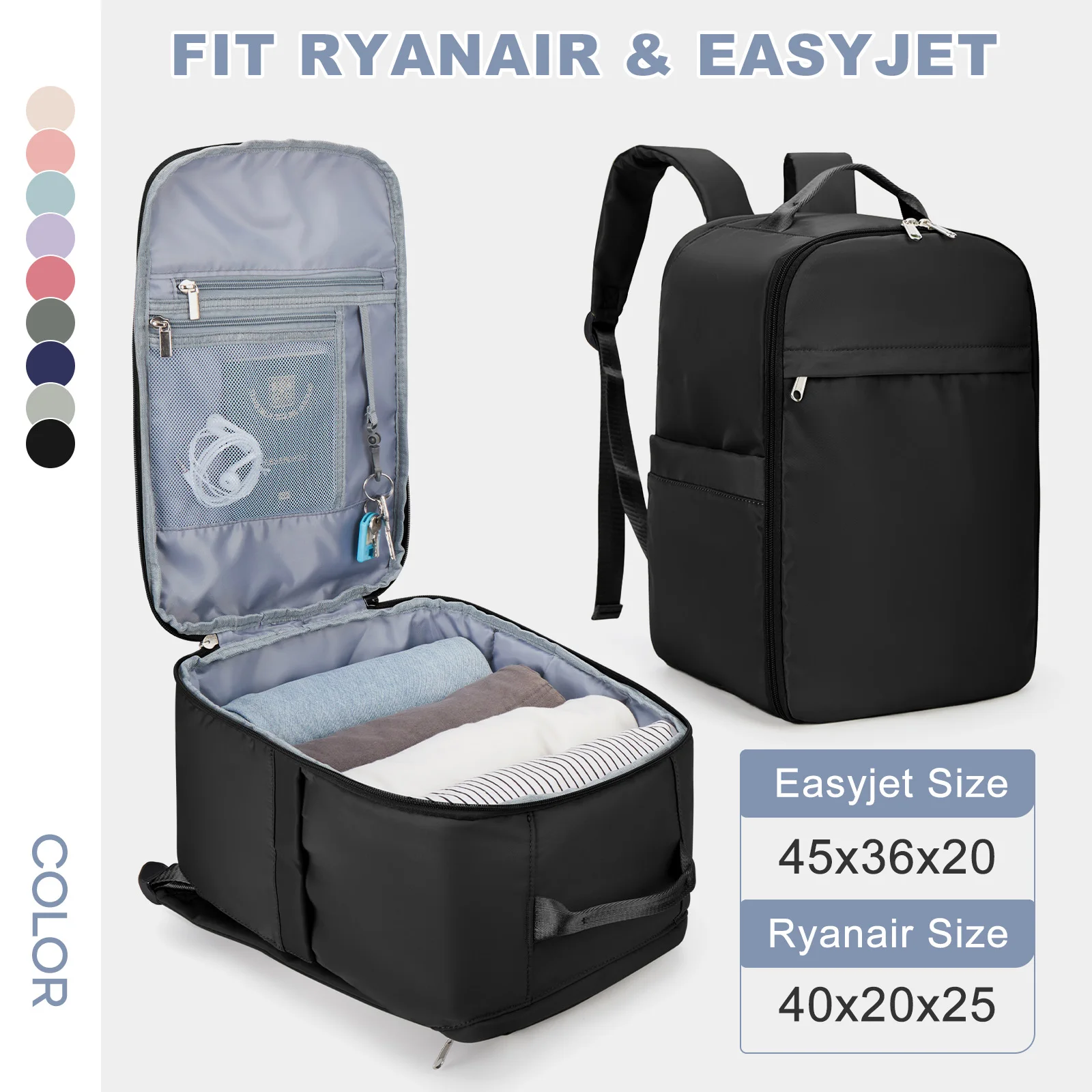 Ryanair-mochila de viaje para ordenador portátil, bolsa de mano para cabina Easyjet, 40x20x25, 45x36x20, para hombre y mujer