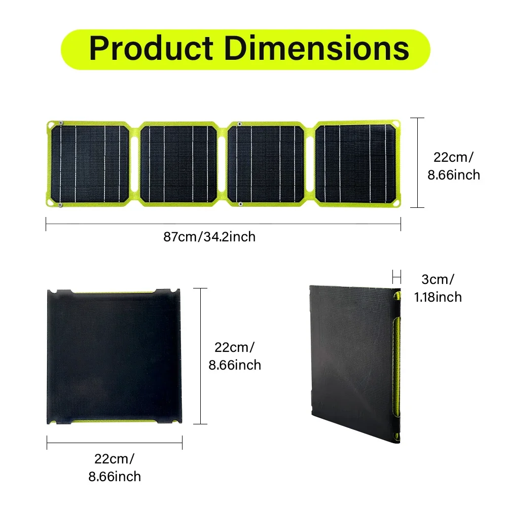 Imagem -03 - Bolsa Dobrável Externa Amarela Fluorescente com Painel Solar de 20w 40w e Usb-pd Portátil e Monocristalino para Carregamento de Celular