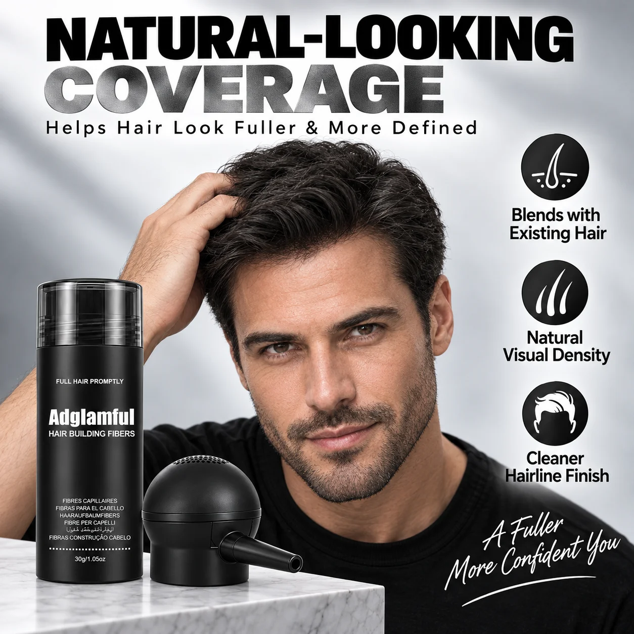 Adglamful Hair Building Fibers Kit 30g with Precision Applicator, 5 Hairline Templates, Storage Bag & Halloween Gift Box