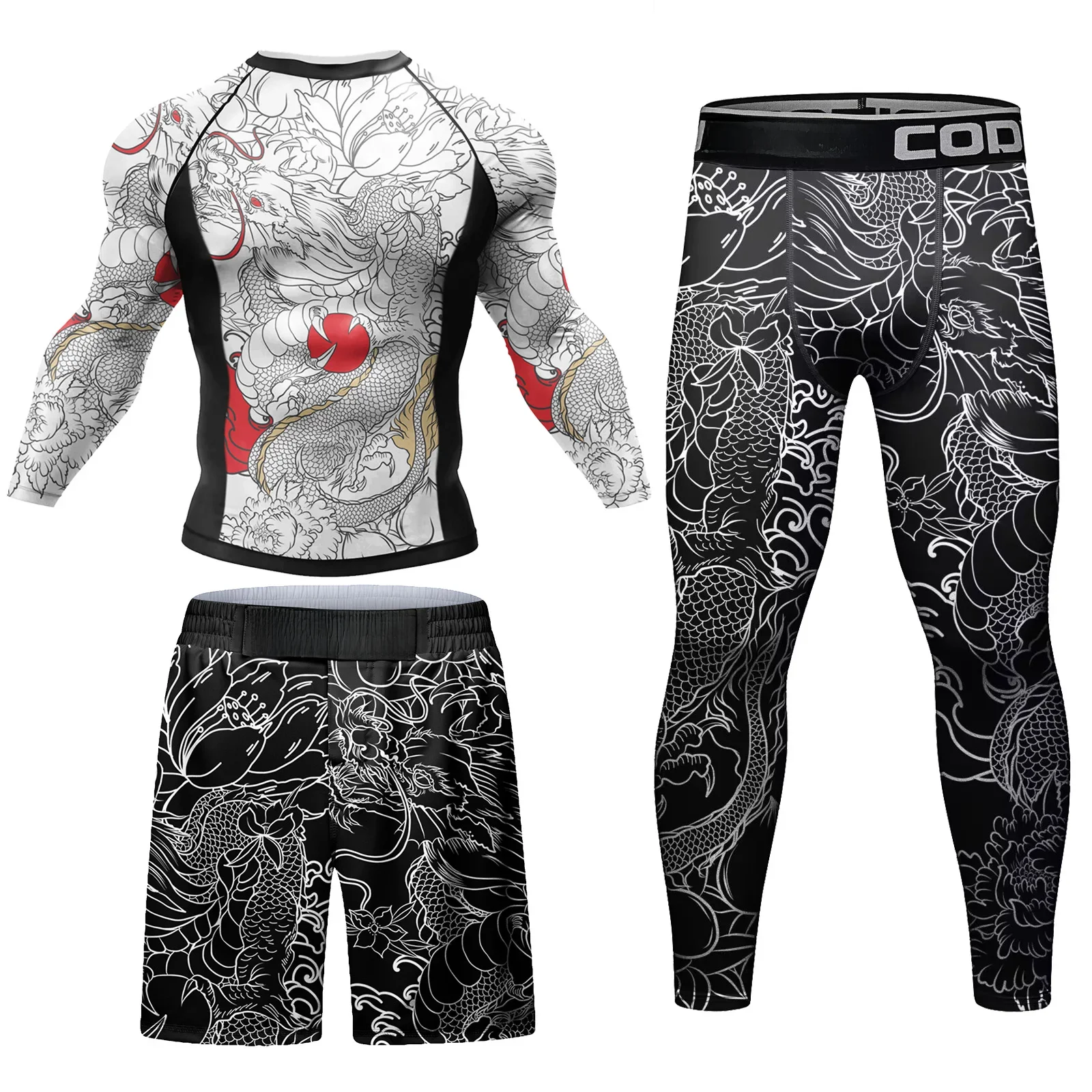 Męskie dresy MMA No Gi Rashguard Jiu Jitsu T-shirt + spodnie Zestaw koszulek bokserskich BJJ Muay Thai Spodenki kompresyjne Legging Sportsuit — zdjęcie 2