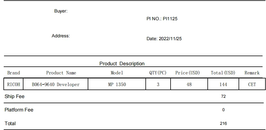 

1/3 PI1129 для разработчика Ricoh MP1350 для CET