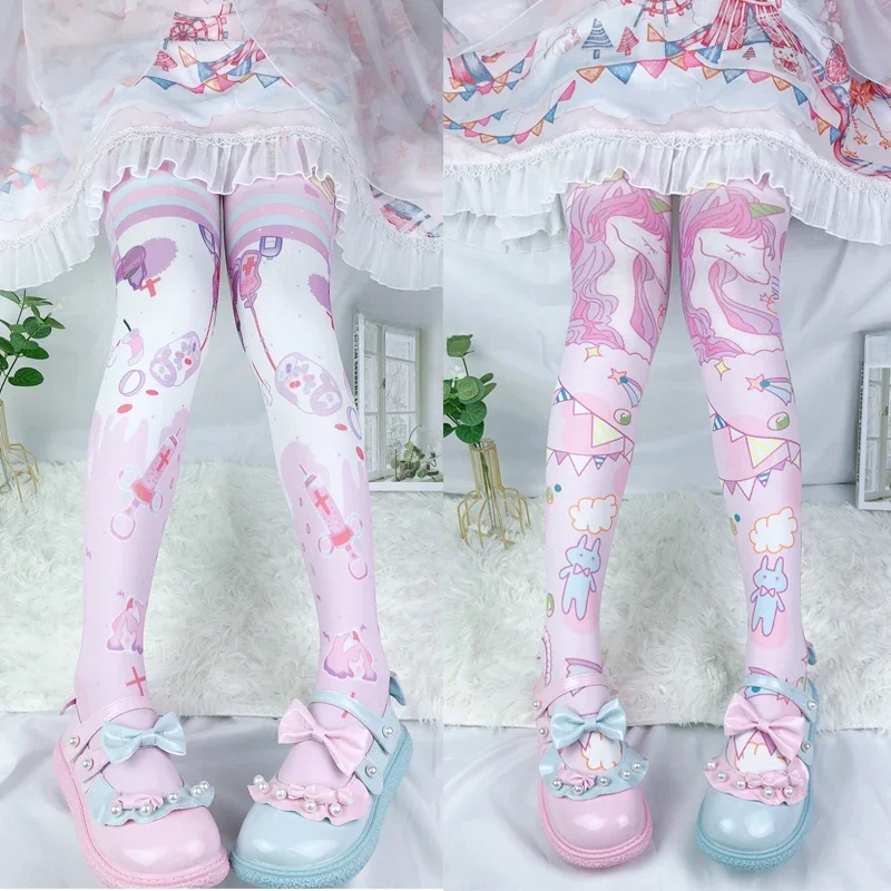 Japanese Sweet Mori Lolita Thigh Stockings Cute Angel Unicorn Kawaii Loli Soft Girl Over The Knee Stockings Halloween Role Play — zdjęcie 2