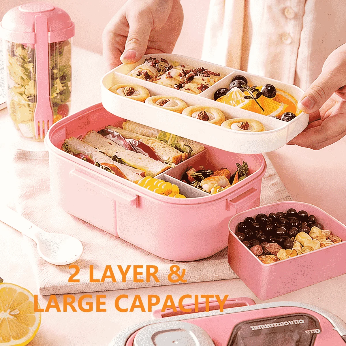 Secure Closure Lunch Box With Spoon Compartment Perfect Alignment Design For Convenient Carrying