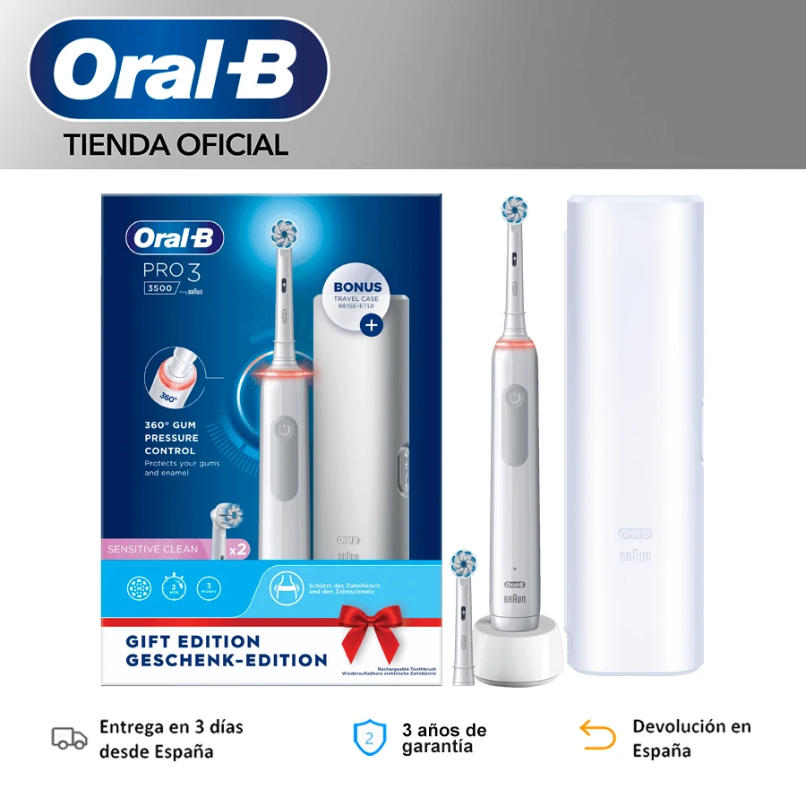 Oral-B Pro 3 3500 Điện Bàn Chải Đánh Răng Điện Oral B Bàn Chải 3D Vệ Sinh Hẹn Giờ 2 Phút 360 ° Thị Giác cảm Biến Áp Suất Đầu Tròn Pin Lên Đến 2 Tuần Loại Bỏ Tấm