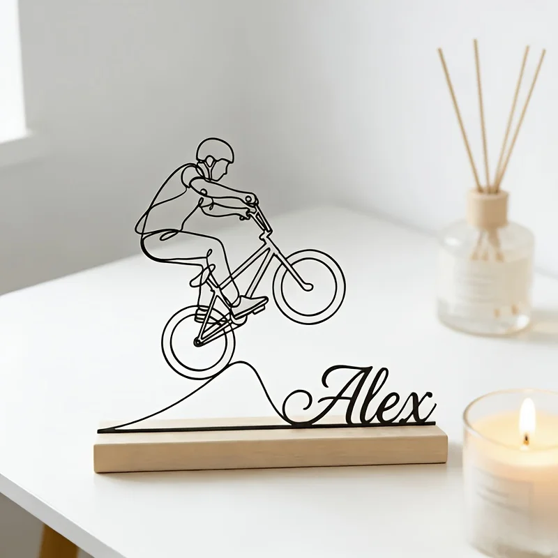 Personalized BMX Bike Metal Ornament Wooden Base Extreme Sports Desktop Decor Gift for BMX Riders Birthday Home Decor