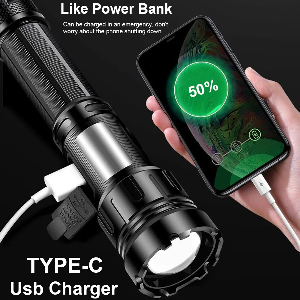 300w Powerful LED Flashlight 1500 Meter Torch Hard Light Tactical Flashlights 21700 Battery Dimmable Waterproof Long Shot Lamp