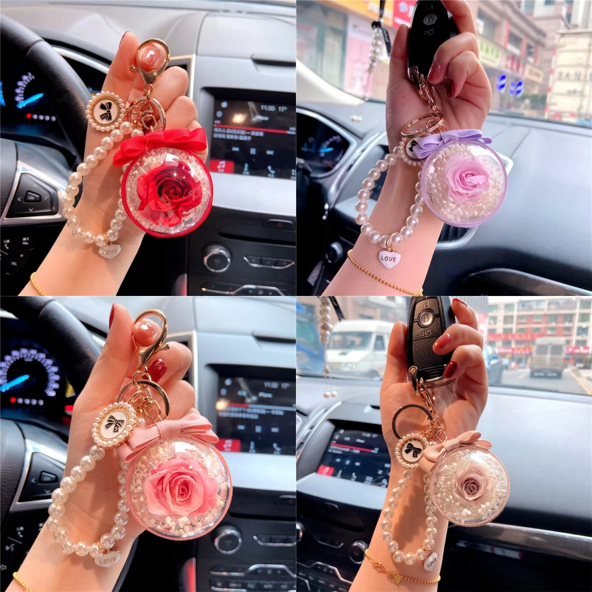 

Лидер продаж, модный брелок с цветком розы, милые жемчужные бусины, брелок для ключей с бантом, автомобильная сумка, подвеска, декор, романтический подарок для женщин и девочек