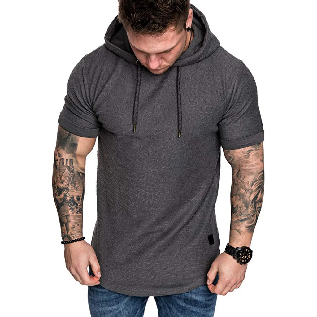 2022 T Shirt Men Short Sleeve Hooded Tshirts Summer Autumn Sportwear Mens Clothing Sold Color Slim Fit Casual Gym Shirts Tops