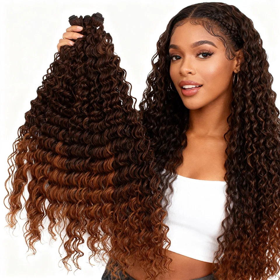 

26 28 30Inch Ombre Synthetic Long Kinky Curly Bundles Organic Fiber Curly Natural Hair Extensions 9Pcs Heat Resistant Wave
