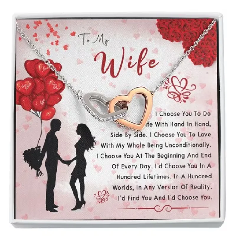 To My Wife Necklace | Soulmate Love Jewelry, Birthday and Christmas Gifts from Husband, Plated K Copper with Synthetic Zirconia