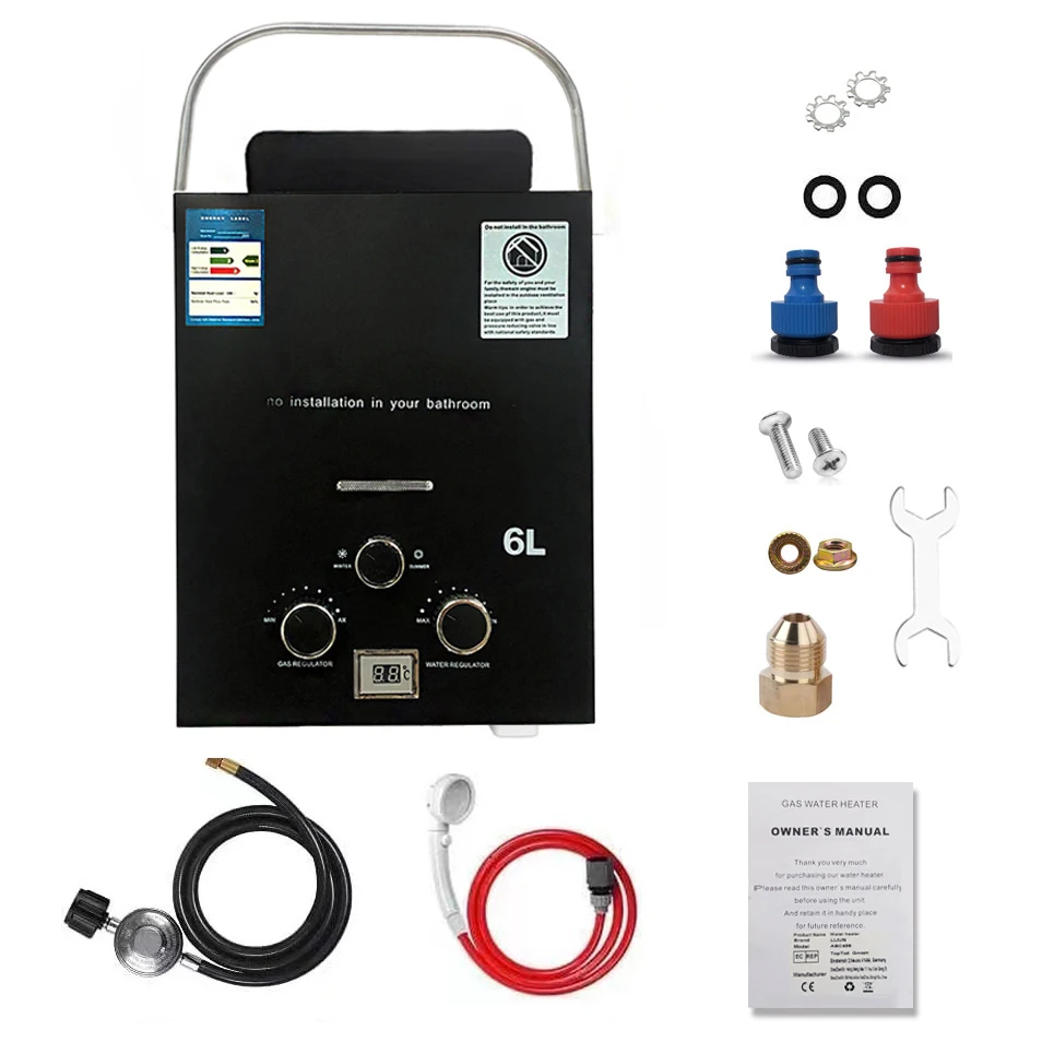 6l aquecedor de água a gás liquefeito petróleo sob demanda tankless aquecedor de água digital inoxidável aquecedor de caldeira instantânea kit de acampamento