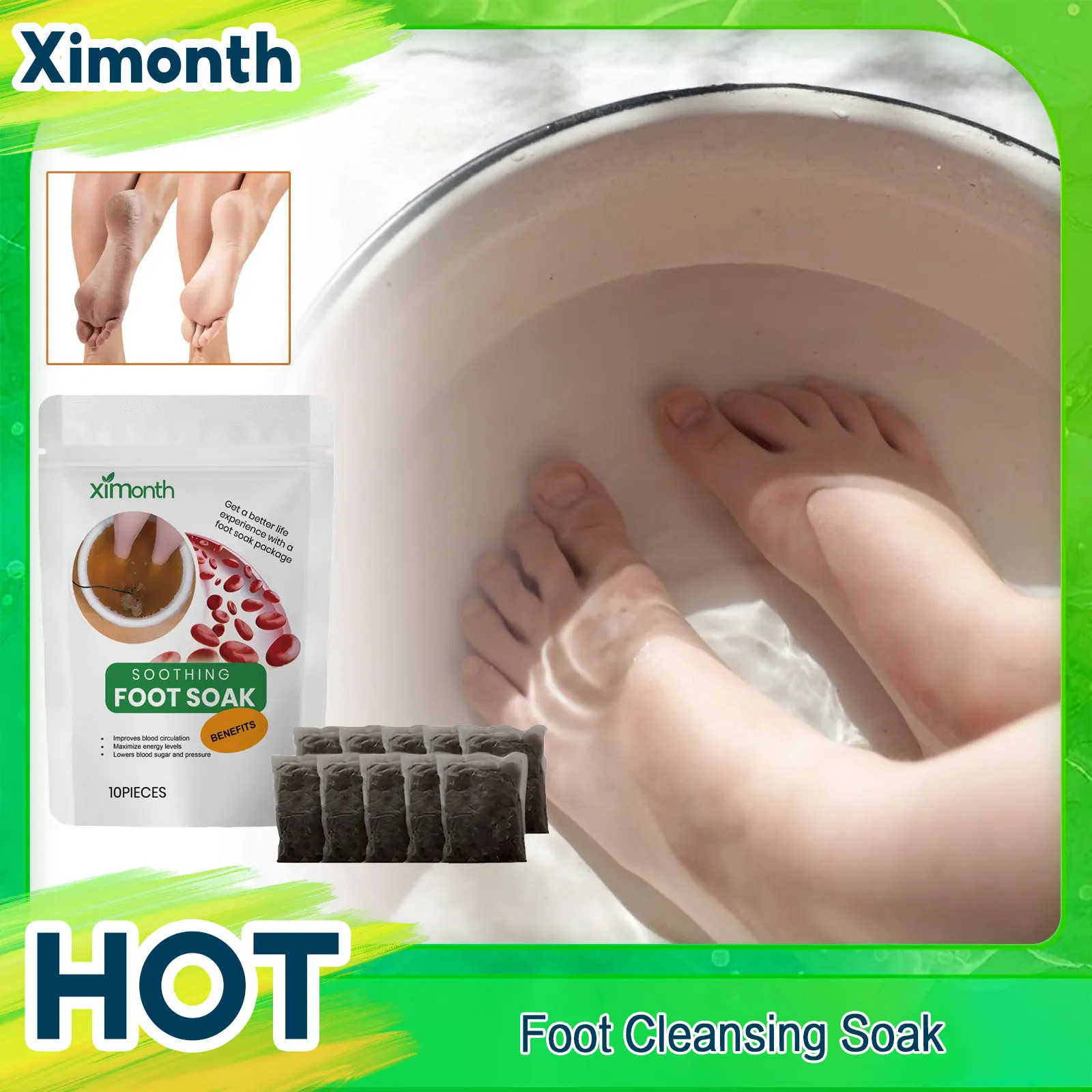 

Foot Cleansing Soak Dehumidification Detox Promote Blood Circulation Skin Moisturizing Anti Cracking Fatigue Soothing Foot Soak