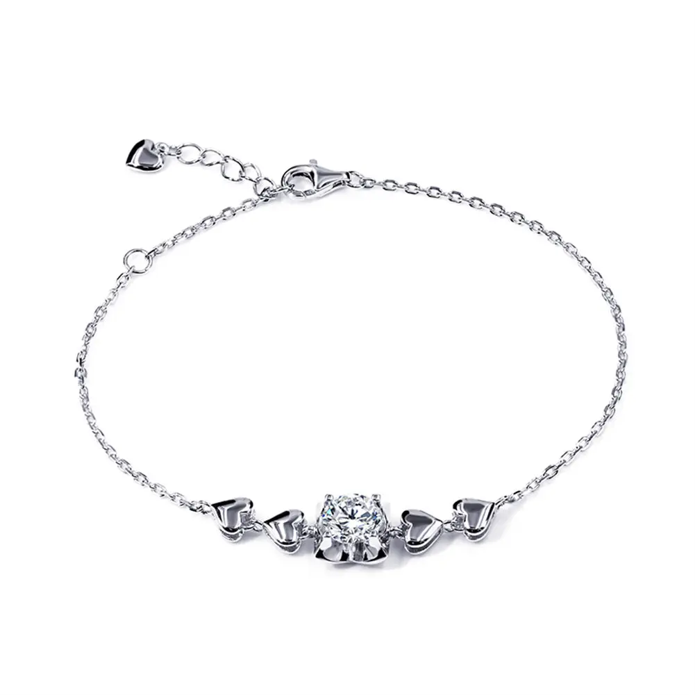 

Tianyu Gems 925 Silver Moissanite Bracelet Women 5mm/1ct Round DEF Diamonds 18k White Gold Heart Charm Bracelets 16cm Adjustable