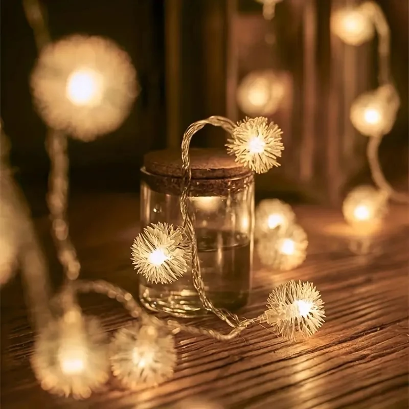 1PC 1.5M/3M/6M LED Dandelions Fur Balls String Lights With Battery Box Tree Room Decoration