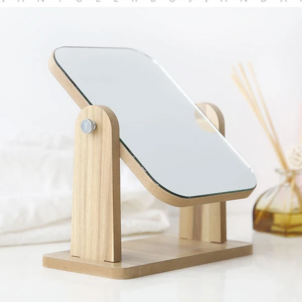 Wood Table Mirror Large 360 Degree Rotation Stand Wood Stall Mirror 