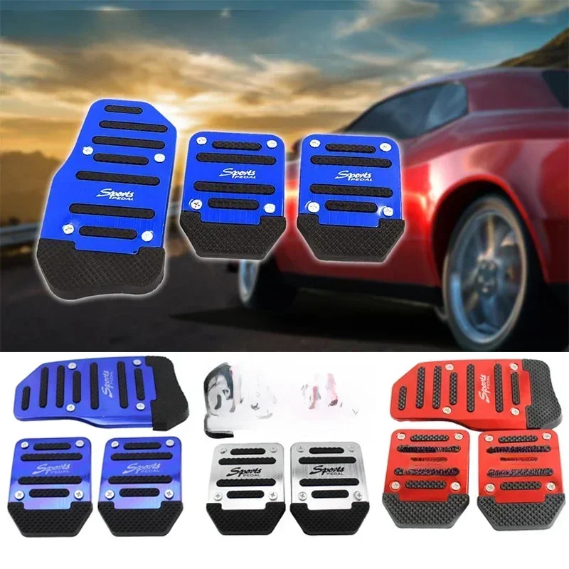 Couvercle de pédale de voiture universel en aluminium, transmission automatique, frein, carburant, gaz, ensemble de coussinets de pied, kit de pédales, rouge, bleu, argent, outils coordonnants