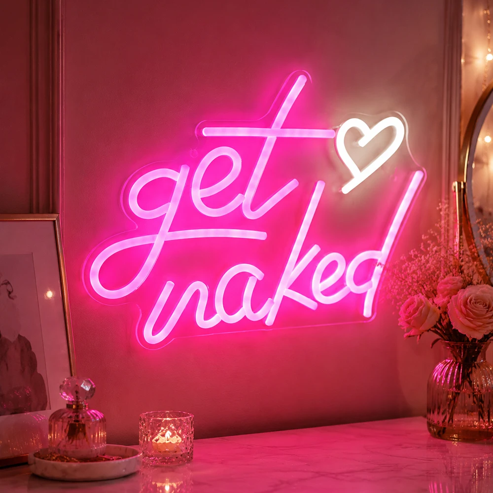

Get Naked" USB-Powered LED Neon Sign - Wall-Mounted, Cursive Font, Pink & Purple Glow, Perfect for Birthday, Wedding, Party, or Hotel Decor, Party Wall Decor | Cursive Font Design
