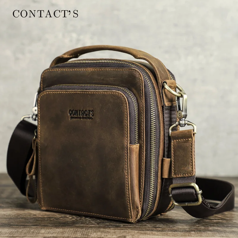 Vintage Men\'s Shoulder Crossbody Bag Messenger Bag Postman Bags Genuine Leather Casual Tote Hand Bag Sling Bag for Male Husband