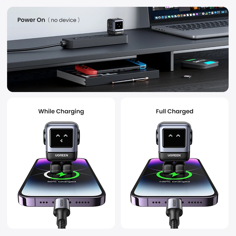 【US Plug】UGREEN 65W 30W GaN Charger Robot Design PD3.0 Fast Charger QC4.0 3.0 PPS for iPhone 16 15 14 Pro Macbook Laptop Tablets