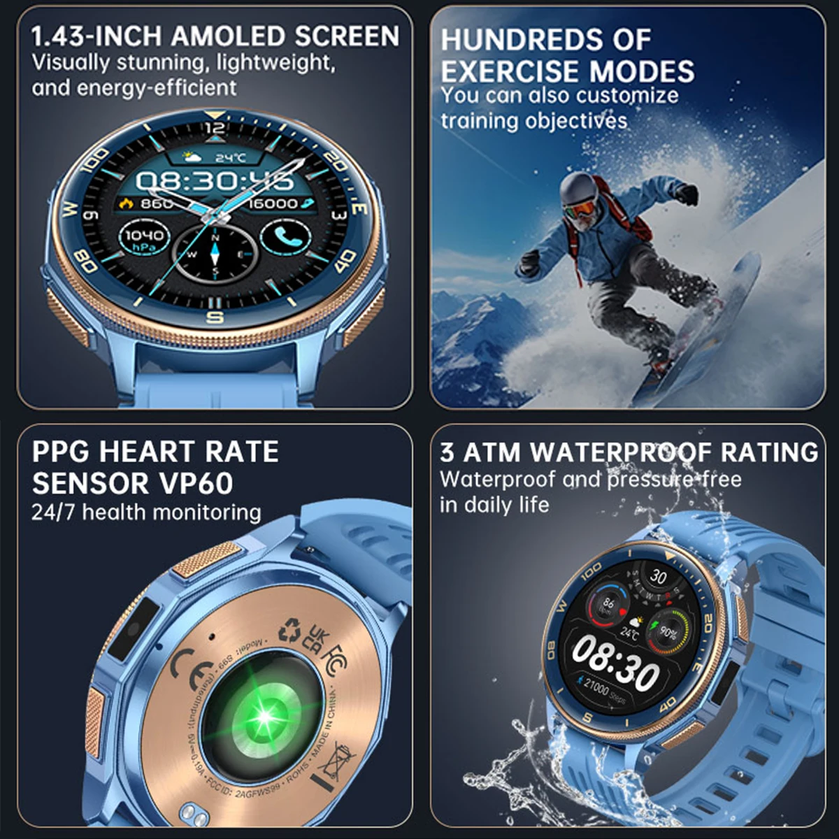 2026 Offline Map New Smart Watch 3ATM Waterproof GPS Navigation Compass Altimeter Flashlight Men 170+ Sports Bracelet Men Women