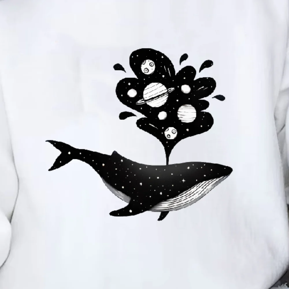 Whale Galaxy Sweatshirt Celestial Print Autumn Winter Casual Loose Long Sleeved Relaxing Mystic Cool Comfortable Cloth Tops