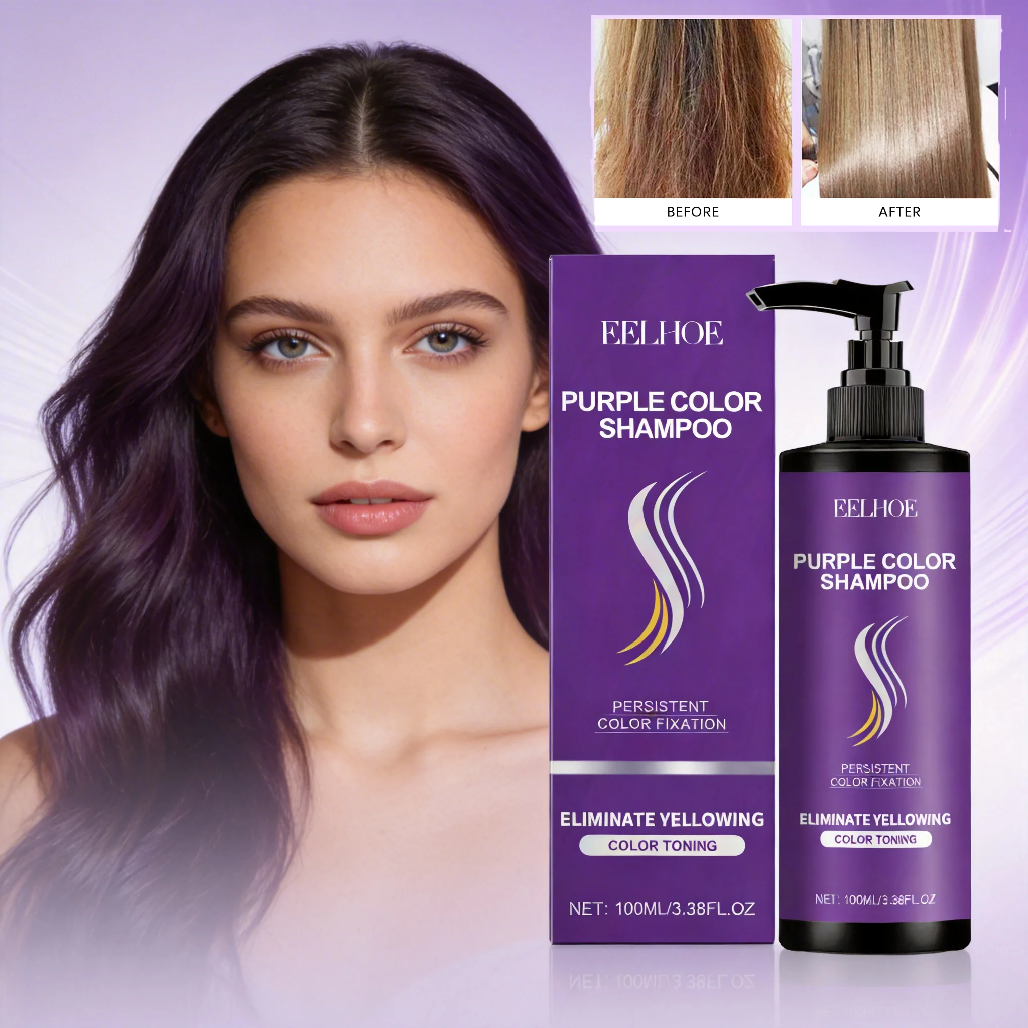 

EELHOE 100ml Purple Color Shampoo Color Lock Nourishing Moisturizing Hair Reduce Frizzy Hair Split Ends Daily Dye Hair Care