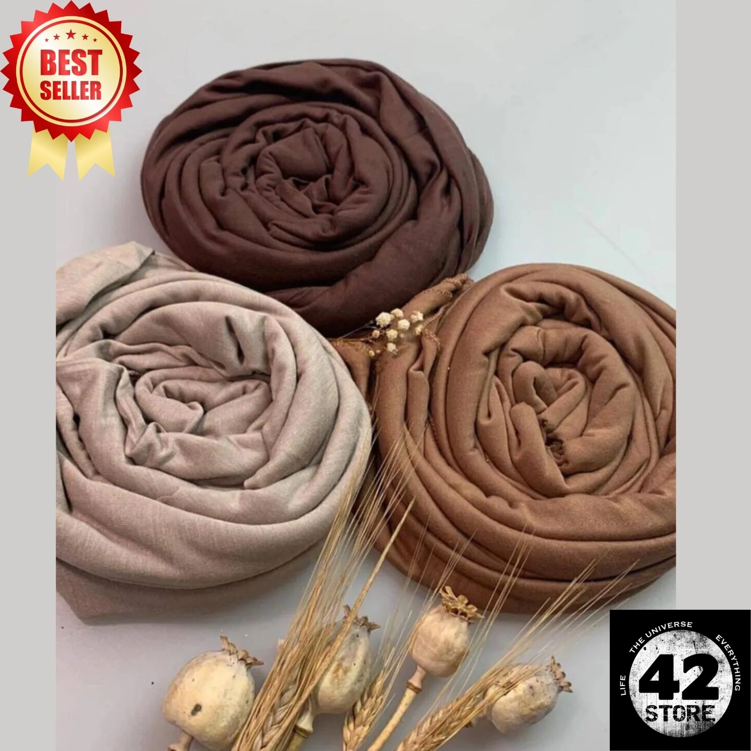 Hijab Penteado Algodão Xaile Set, 3 Cores