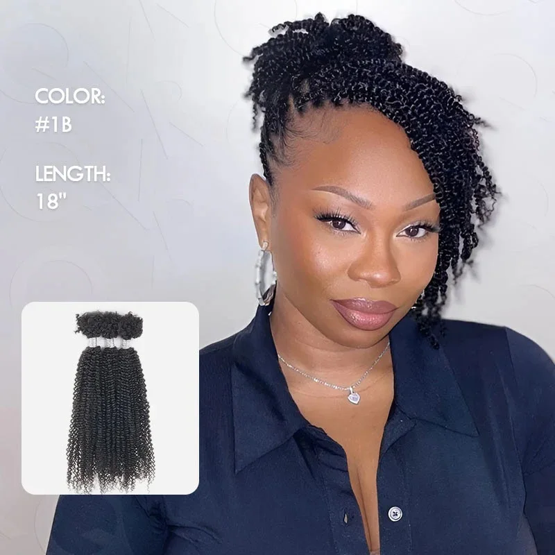 Kinky Twist Crochet Braiding Hair, 100% Human Hair Bundles, Sleek Curly Human Hair Bulks, QVR, Afro Kinky V Bulks, 22 in, 3 PCs