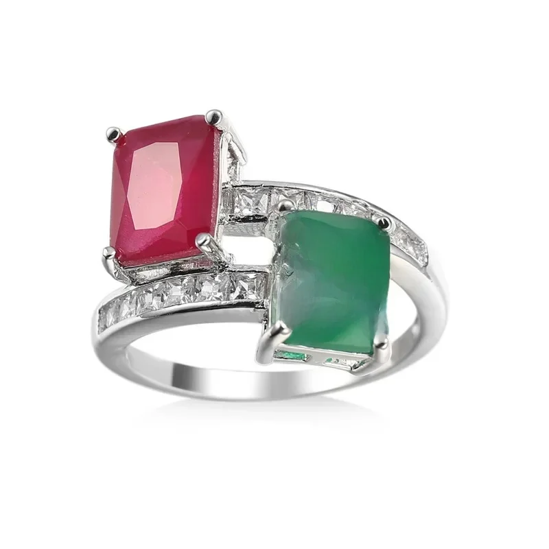 Najwyższa jakość S925 Sterling Plata Created Green Red Zircon Pierścionki na palce Elegancka biżuteria marki CZ Austriacki kryształ dla kobiet Prezent — zdjęcie 2