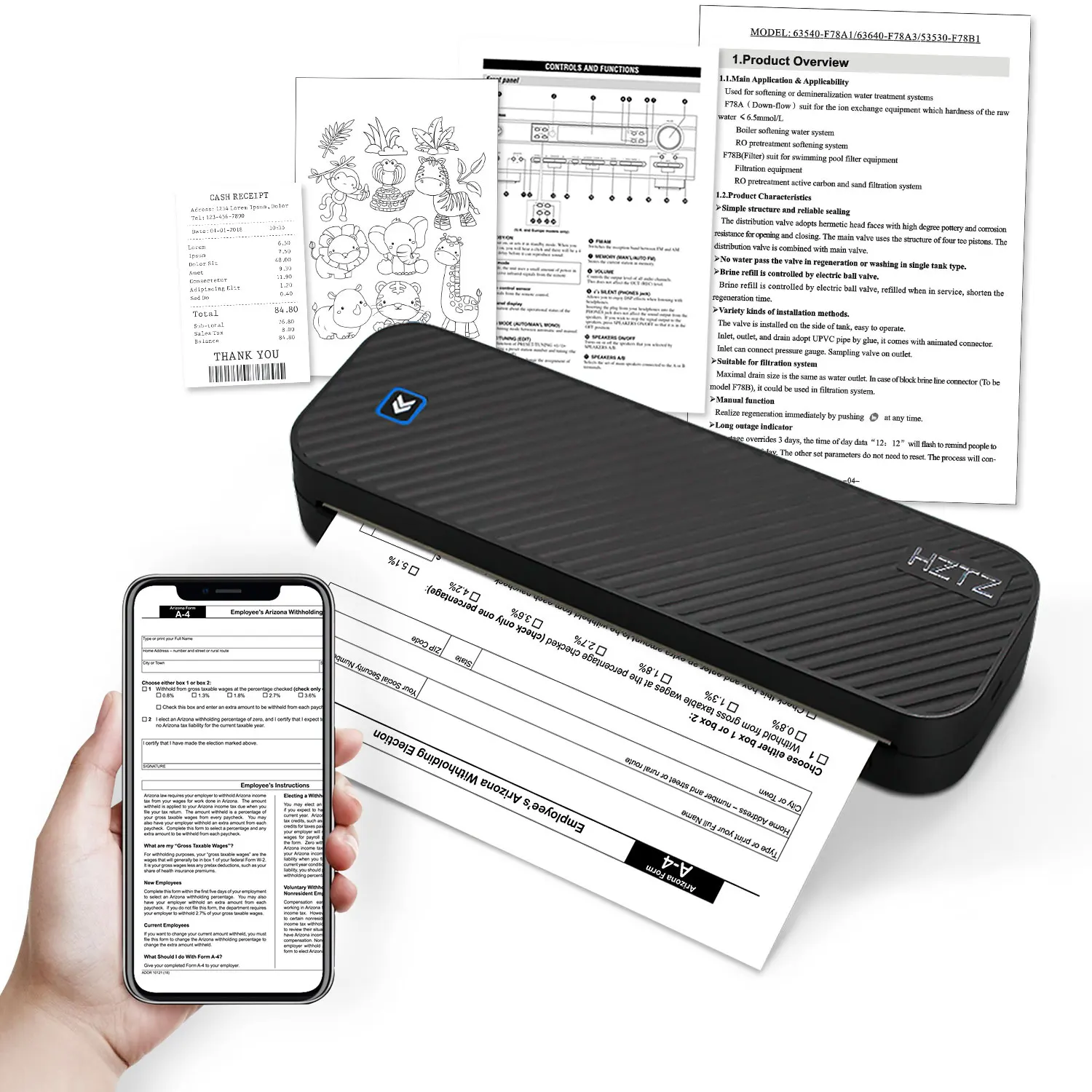 Inkless Portable A4 Thermal Printer, Bluetooth Wireless for PDF Excel Word Documents, Ideal for Home Office School Use