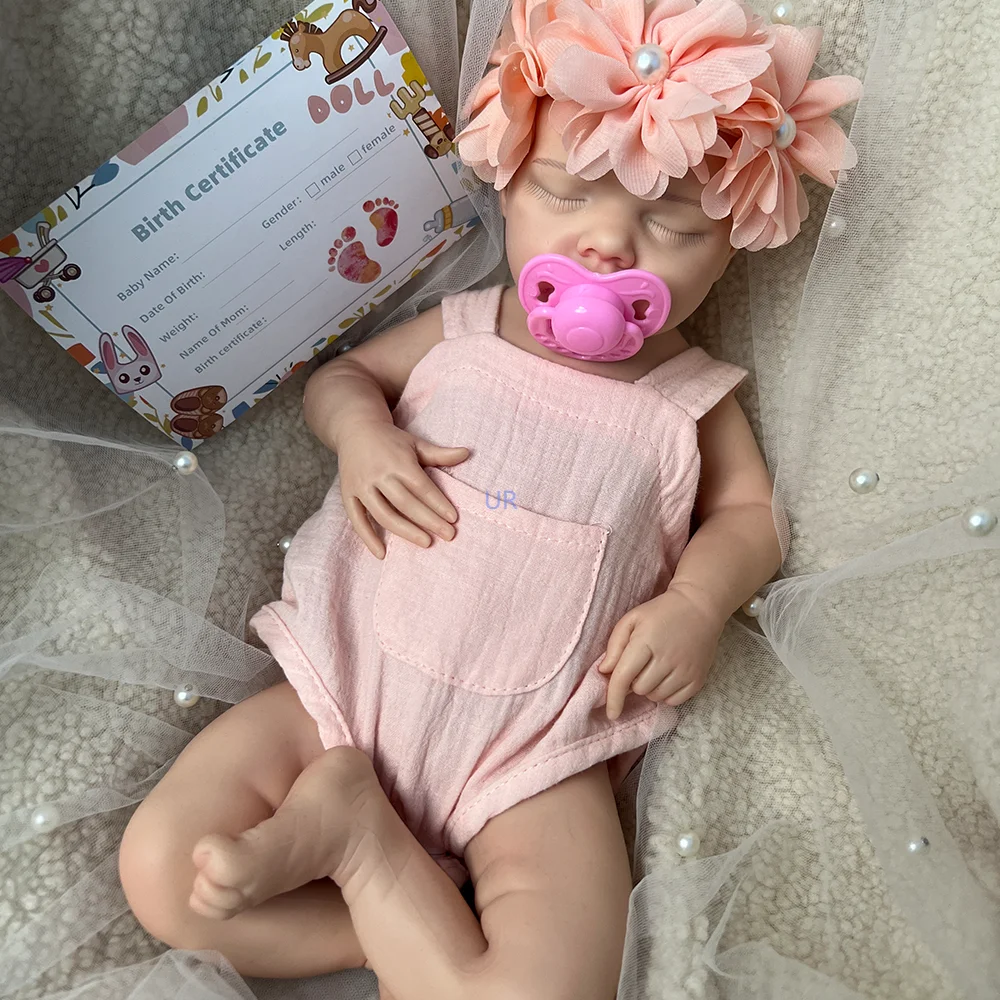17 インチの愛らしいシリコーンリボーンベビードール手描きの女の子の目を閉じた赤ちゃん人形イースターギフト子供と人形愛好家のため