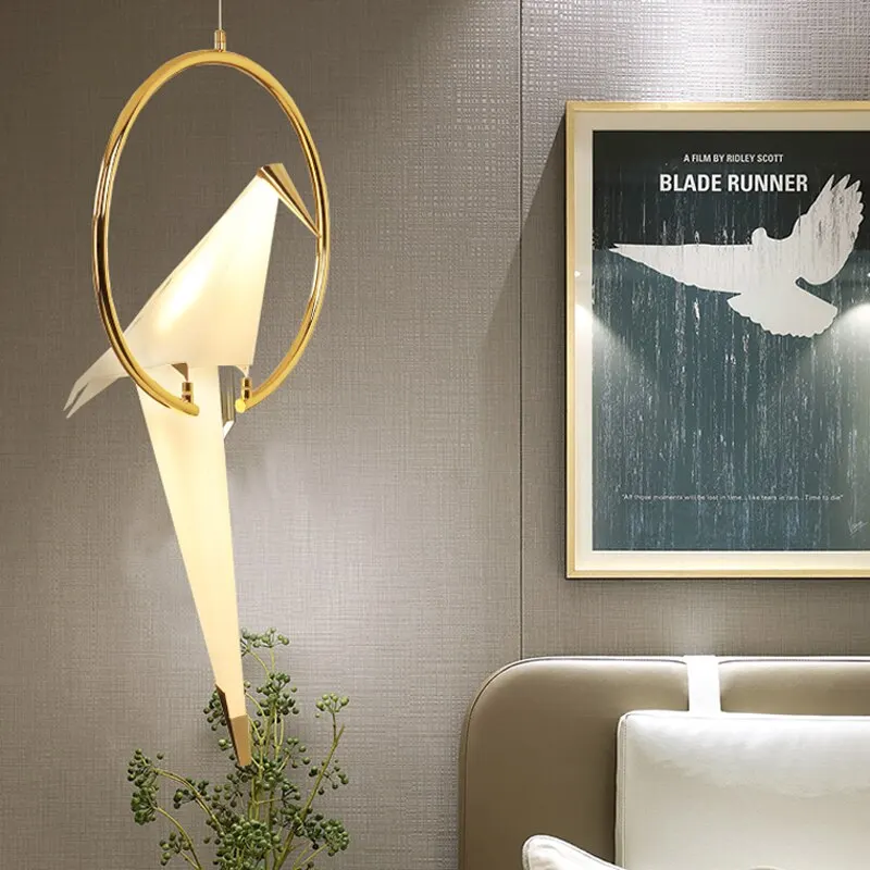 

Modern Minimalist Bird Design Plating Golden Lamp Pendant Lamp Creative White PP Restaurant Decoration LED Lighting Fixture