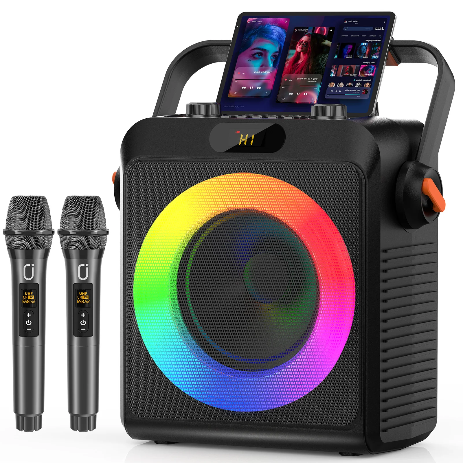 JYX T19 High Power Karaoke Bluetooth Speaker Music Rhythm Light 360-Degree Stereo Surround Wireless Subwoofer with 2 Microphone