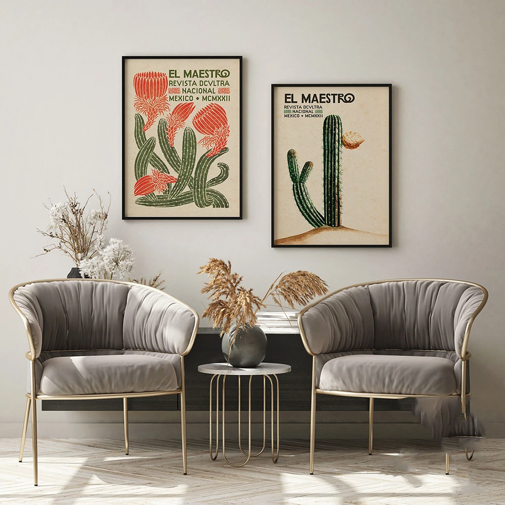 El Maestro Vintage Cactus Poster and Prints Canvas Art Painting Mexican Wall Art Decorative Picture Home Living Room Decoration