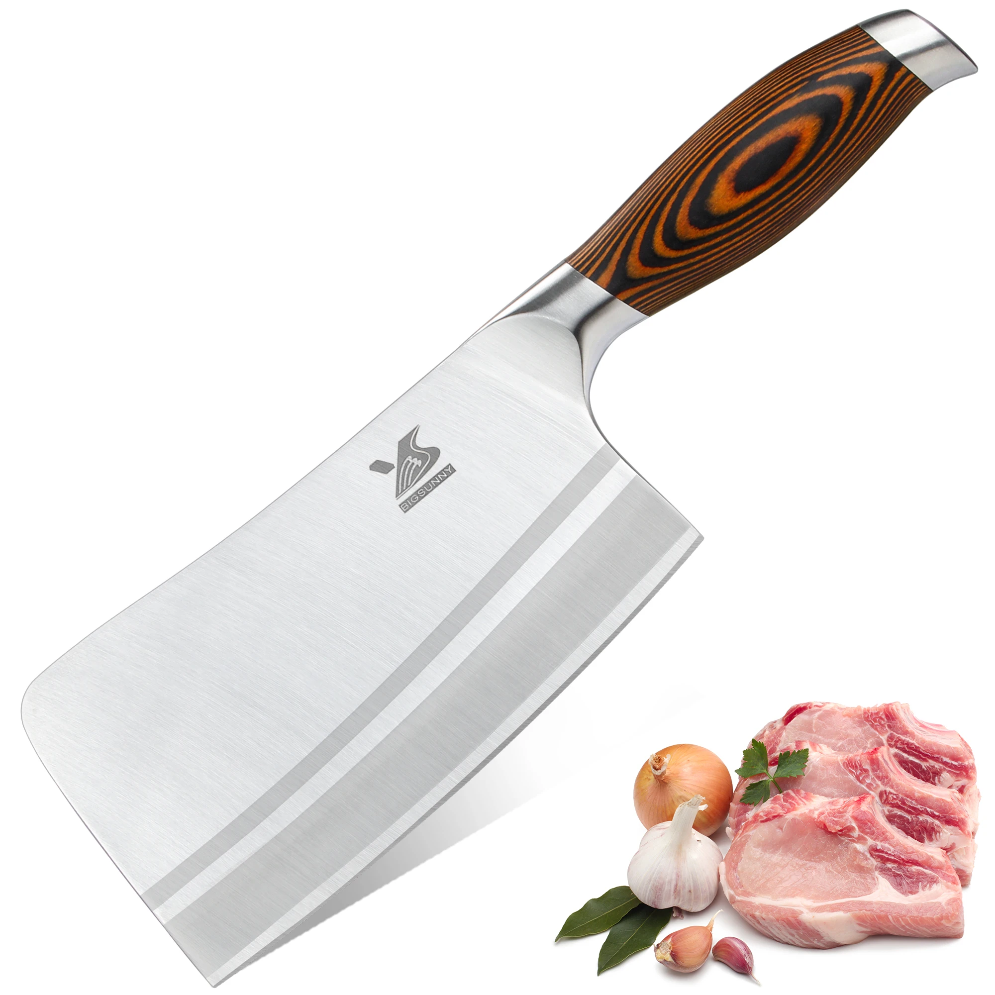 

BIGSUNNY Heavy Duty High Quality Stainless Steel 7 Inch Bone Chopper Butcher Knife Multipurpose Use for Home Kitchen