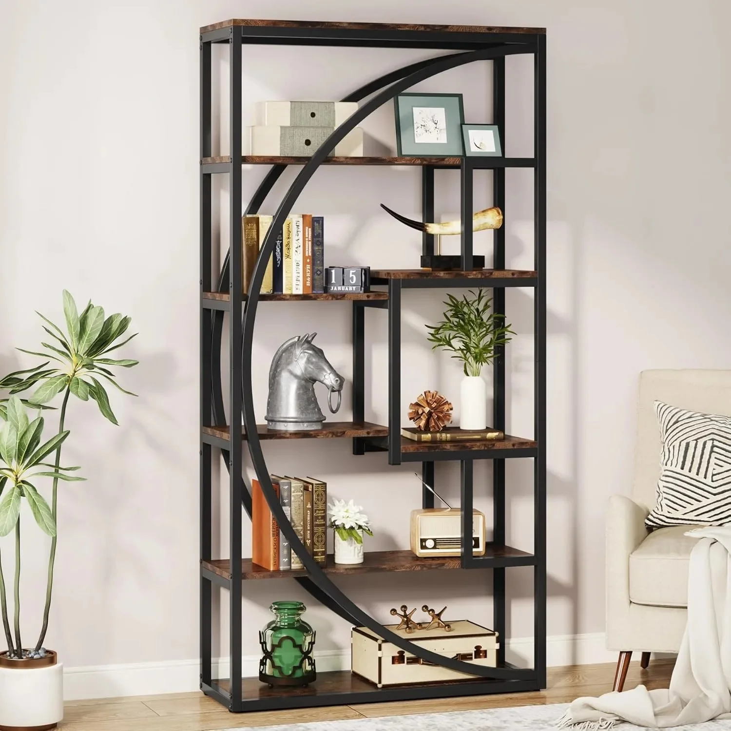 Boekenplank, industriële 5-laags Etagere boekenkast, 70,8 inch hoge boekenplank, boekenplank display tack rekken - afbeelding 2