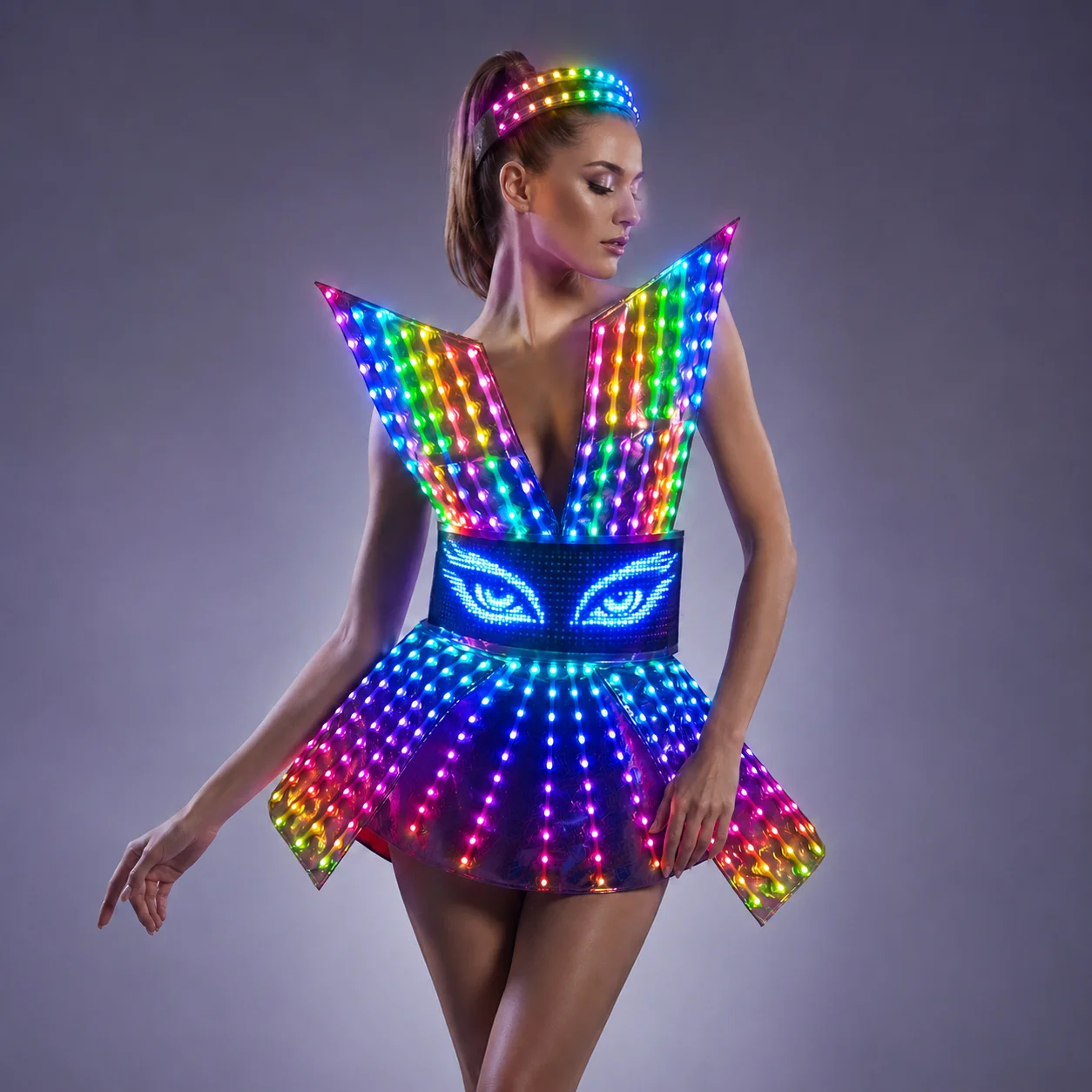 Women's Shiny Laser Mirror LED Nightclub Dress for DJ Gogo Dancer Singer Stage Costume Glow Bar Outfit Evening Birthday Party